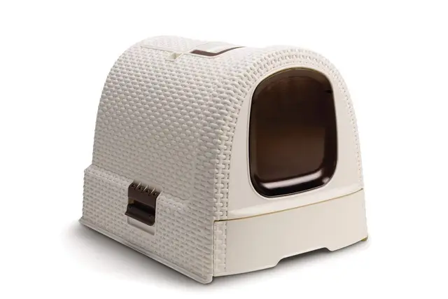 CURVER Maison de Toilette pour Chat - Bac à Litière Fermé - Compartiment Inférieur Amovible pour Un Nettoyage Facile - Pelle à Litière et Tapis de Sol Inclus - Dimensions : 51 x 39 x 40 cm - Ivoire