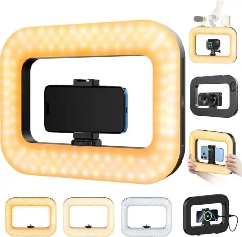 yAyusi Lampe de Téléphone pour Vidéo, Stabilisateur de Téléphone Portable avec Eclairage, Anneau Lumineux LED 8000mAh pour Selfie avec Support, Support Vidéo pour Smartphone/Caméra Action/Vlog/TikTok