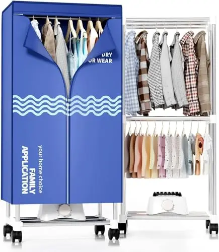 Kiseely Sèche Linge Electrique Portable, Machine de séchage Portable avec minuterie, Armoire de séchage de Linge de 150 cm avec Grande capacité, sèche-Linge/Support électrique (Bleu BP6)