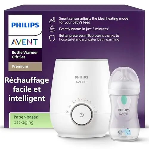 Philips Avent set– chauffe-biberon rapide et biberon Réponse naturelle, contrôle intelligent de la température, chaleur uniforme, arrêt automatique, décongèle en douceur, modèle SCF358/10
