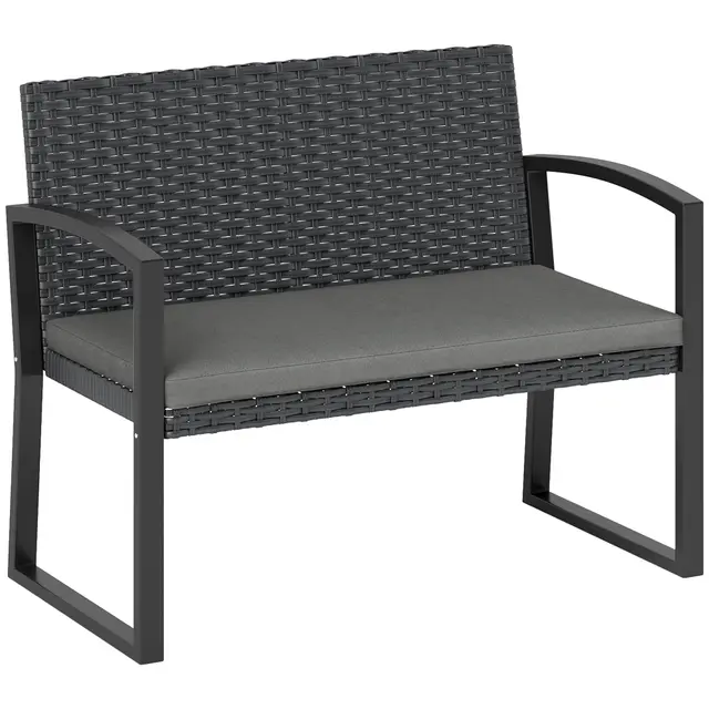 Outsunny Banc de Jardin 2 Places Résine Tressée avec Coussin
