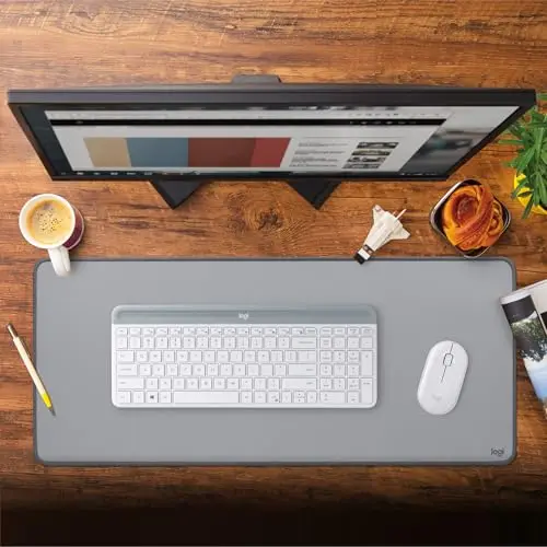 Logitech Desk Mat - Studio Series, Large Tapis de Bureau Multifonctionnel et Etendu, Protection Bureau avec Base Anti-Dérapage, Sous-Main Design Durable et Imperméable - Grise