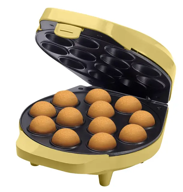 Bestron Appareil à cake pop au design rétro, Inclut un support à cake pop, fourchette & 12 bâtonnets à cake pop, 700 Watts, Couleur: jaune