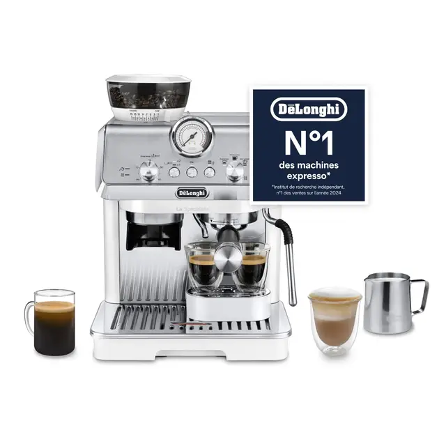 De'Longhi La Specialista Arte EC9155.W, Machine à Porte filtre, Machine Expresso Manuelle avec Moulin, 8 Niveaux de Mouture, 15 Bars, 3 Températures, Buse à Vapeur, Inclus Kit Barista, Blanc