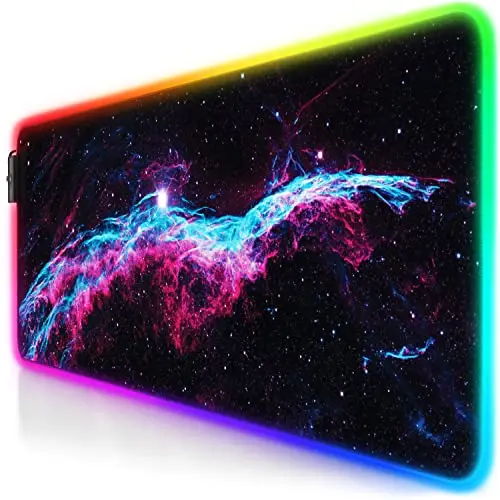 TITANWOLF RGB Tapis de Souris Gaming XXL, LED Lumineuse Tapis de Souris Multicolore 11 Modes, Mosue Pad 800 x 300mm, Surface antidérapante pour Les Joueurs Gamers PC et du Mac, Nébuleuse du Voile