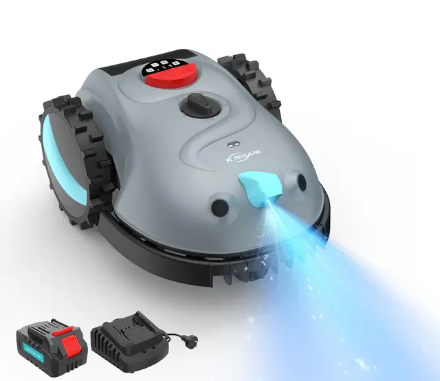 YARDCARE V100 Robot Tondeuse sans Fil Périphérique avec Navigation Visuelle, Détection d'obstacles 150, Robot Tondeuse Gazon avec Batterie(4Ah), Peigne à Herbe, Lames de Rechange