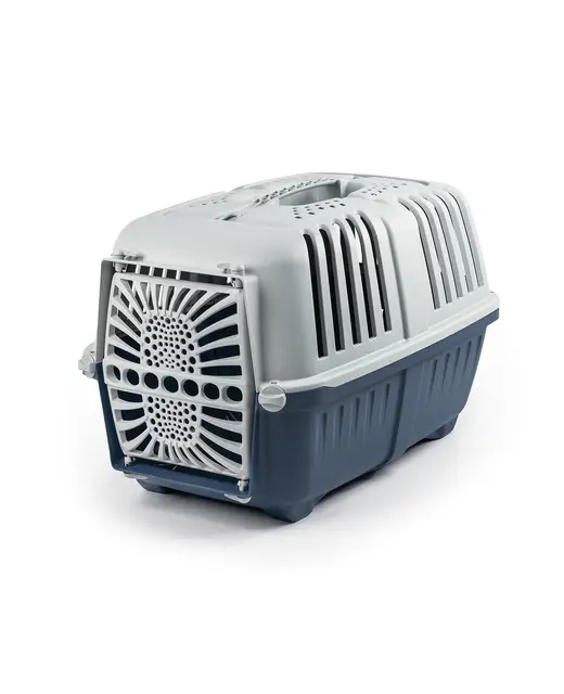 lionto Caisse de Transport pour Chien en Plastique recyclé Robuste, 55x36x36 cm, avec système de Fermeture Pratique et poignée, également adaptée aux Chats et Petits Animaux Jusqu’à 15 kg, Bleu