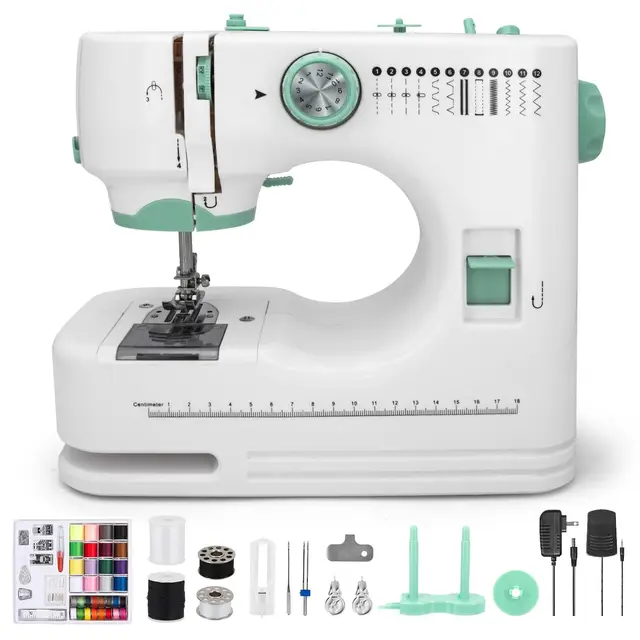 Machine à Coudre pour Débutants,Machine a Coudre Portable avec 12 Points,6 Pieds de biche inclus,manuel en 6 langues, doubles fils et vitesses doubles, pour les Vêtements, le DIY (0)