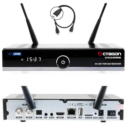 OCTAGON SF8008 UHD 4K Supreme Twin Récepteur satellite, 2 tuners DVB-S2X, E2 Linux & Define OS, avec fonction d'enregistrement, M.2 M Key, Gigabit LAN, Bluetooth, lecteur de cartes, satellite vers IP