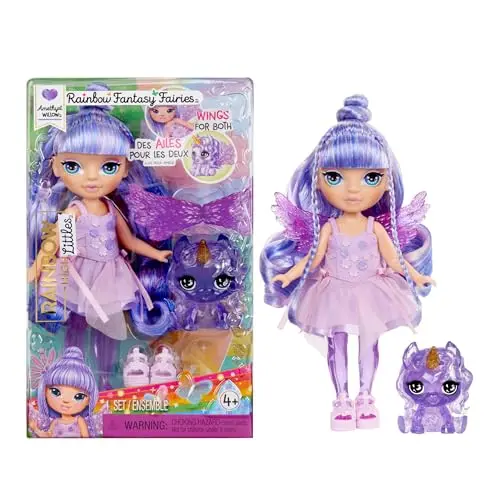 RAINBOW HIGH Littles Rainbow Fantasy Fairies & Pet - Amethyst, Violette - Petite Poupée de 14cm & Licorne Fantasy Pegasus avec Ailes de Fées Interchangeable, Cadeau Mignon Dès 4 Ans