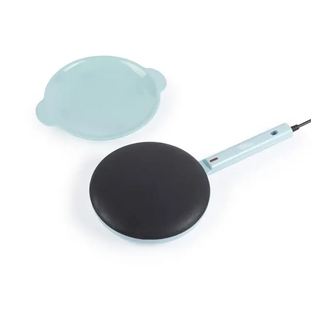 Giles & Posner Appareil à Crêpes Portable – Plaque en Aluminium 20 cm, Revêtement Antiadhésif Sans PFAS, Voyants Prêts, Crêpes Instantanées, Avec Poignée, Bol à Pâte, 600W, Bleu