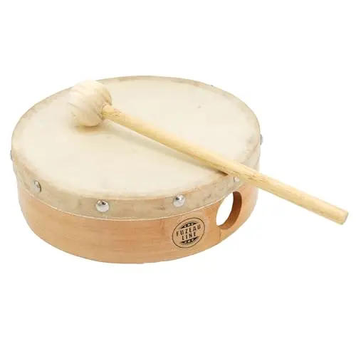 Fuzeau - Tambourin Bois Peau Naturelle - Ø15 cm - Sans Cymbalette - Avec 1 Mailloche - Son Authentique Et Clair - Ultra Léger - Initiation Rythmique Ludique - Dès 4 Ans - Ref. 70626