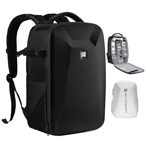 K&F CONCEPT Sac à Dos pour Appareil Photo Rigide avec Compartiment pour Ordinateur Portable de 15,6" et Housse de Pluie pour Drones, appareils Photo Reflex numériques, Noir