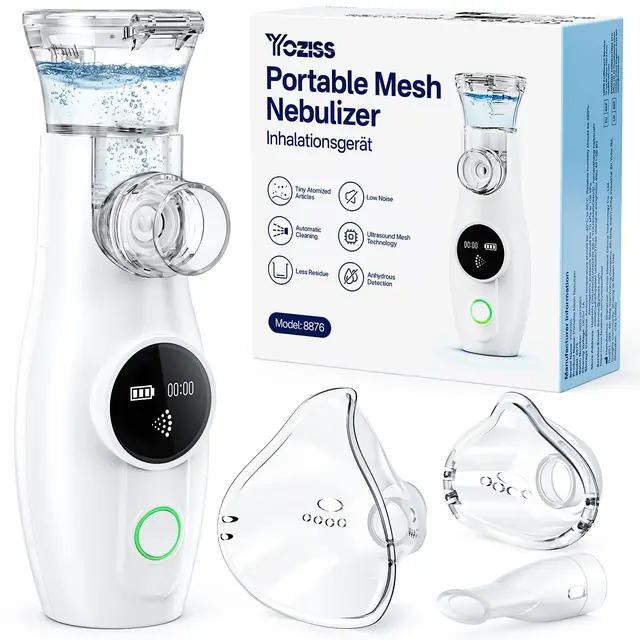 Portable Nébuliseur Pour Adulte Enfant bébé,Nébuliseur Affichage Numérique Silencieux Portable Inhalateur Electrique Aérosol Pour La Maison et Le voyage
