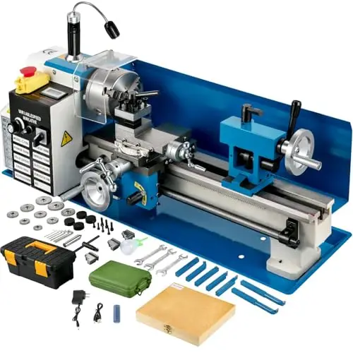 550W Mini Tour à Métaux 180x350mm Haute Précision Tour parallèle avec Mandrin à 3 Mâchoires et Vitesse de Broche 50-2500 tr/min pour Filetage Tournage Perçage (Engrenage métallique)