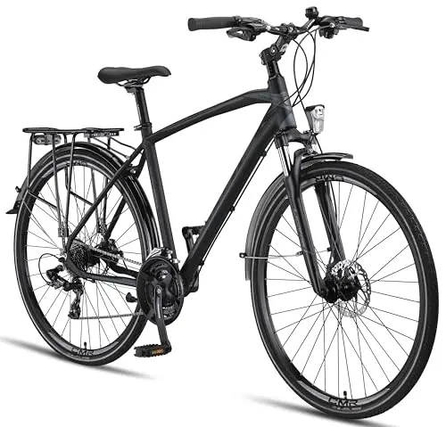 Licorne Bike Vélo de trekking de qualité supérieure en aluminium de 28” pour garçons, filles, femmes et hommes - 21 vitesses - VTT - Crossbike (homme, noir) Standard