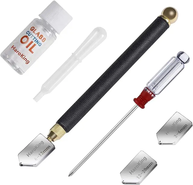 Outil de coupe de verre avec huile coupe verre, tête de coupe 2 à 20 mm, outil coupe-verre à pointe en carbure pour miroir en verre épais et mosaïque