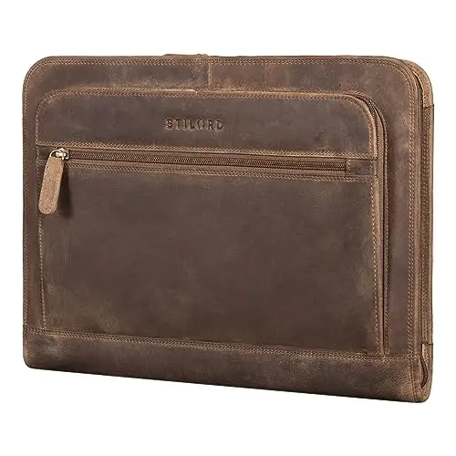 STILORD Elton Conférencier A4 Cuir Véritable Vintage Organiseur Porte-Documents Housse pour MacBooks de 13,3 Pouces Classeur Portfolio en Cuir Couleur:Marron Moyen