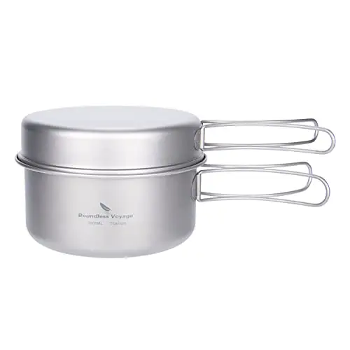 Boundless Voyage Ensemble de casseroles en titane avec poignée pliable pour camping, randonnée, pique-nique