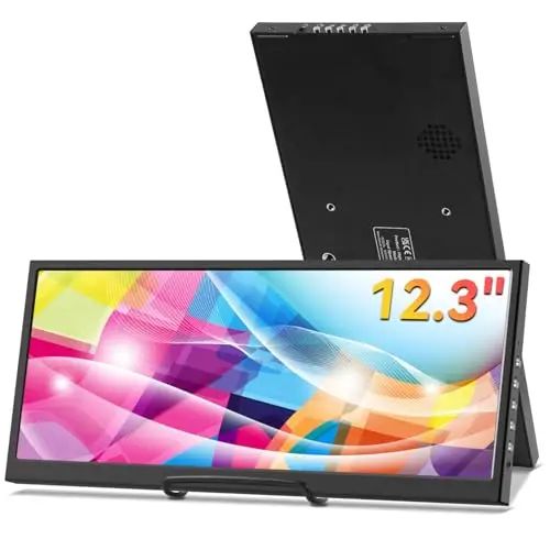 Moniteur secondaire de 12,3 pouces, écran LCD à barre étirée IPS, affichage de voyage 1920 * 720 HDMI USBC, mini moniteur portable en métal pour ordinateur portable Windows, surveillance Aida64 GPU