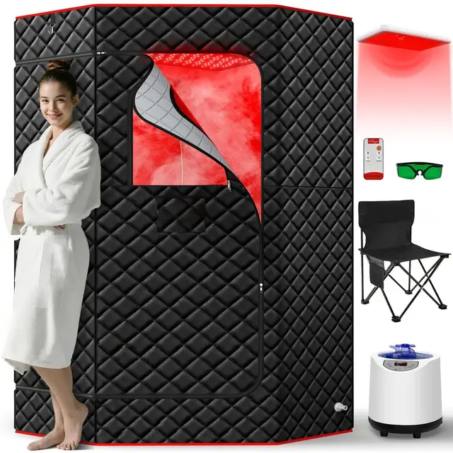 I-THERA-U Sauna infrarouge pour la maison - Sauna à vapeur portable 660 et 850 nm - Tente à vapeur pour tout le corps avec générateur de vapeur 3 l 1200 W - 15 niveaux de chaleur - Chaise