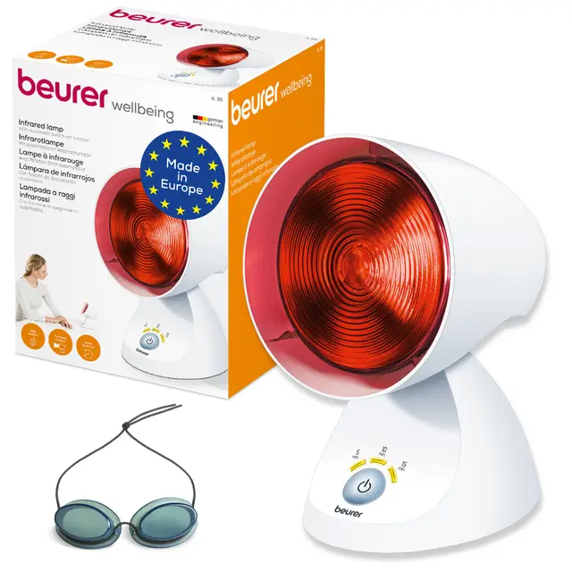 Beurer Lampe à Infrarouge IL 35 - Lumière et Chaleur pour votre Bien-Être- Lampe Chauffante Bienfaisante en Cas de Rhumes et de Tensions Musculaires - Minuteur Êlectronique à 3 Niveaux - 150 watts