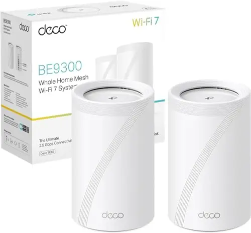TP-Link Deco Routeur WiFi 7 Mesh BE9300 Tri-Bande, Port Ethernet 2,5G, Couverture de 380㎡, Itinérance IA Transparente, Connectez 200 appareils, Compatible Toutes Les Box Internet, Deco BE65(2-Pack)