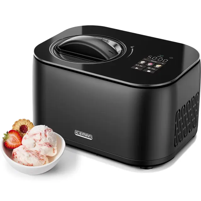 Iceman De Chefman Sorbetière Pas besoin de pré-congélation grâce au compresseur, pour glace, yaourt glacé, sorbet, affichage numérique et 3 préréglages, deux inserts de 600 ml inclus