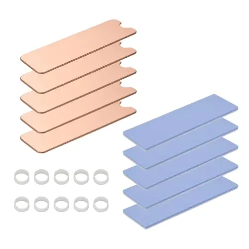 ELUTENG Dissipateur Thermique M.2 SSD 5 Pièces Cuivre 2280 M2 SSD Disque Solide Dissipateur Thermique avec Coussinets Thermiques et Sangles en Caoutchouc pour PC/PS5 M.2 PCIE NVMe SSD or M2 NGFF SSD