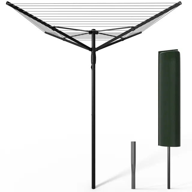vounot® Etendoir à Linge Extérieur Rotatif 4 Bras Séchoir Parapluie Grande Surface D'Étendage 45M Séchoir à Linge avec Housse de Protection Piquet de Sol Noir Gris