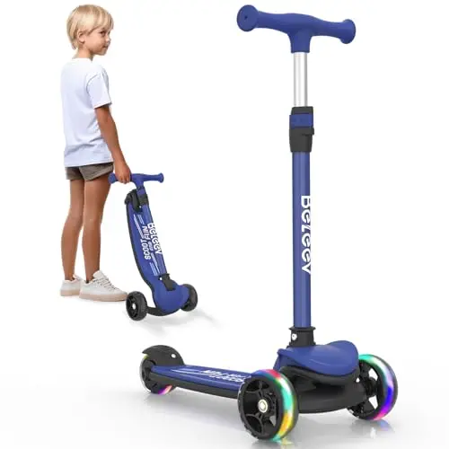 BELEEV A8 Trottinette Enfant 3 Roues de 3 à 12 Ans, Trotinette Enfant Trois Roues avec LED Lumières, 4 Réglables en Hauteur, Plateau Antidérapant Scooter pour Filles et Garçons, Tricycle Pliable