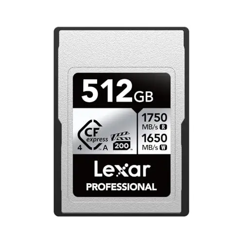 Lexar Professional Silver Series CFexpress 4.0 Type A Carte CFe 512 Go jusqu'à 1750 Mo/s en Lecture, VPG200, Carte CF vidéo 8 K, Compatible avec Les appareils Photo Sony Alpha et Sony FX