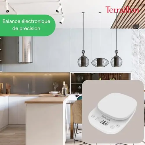 TERRAILLON - Balance électronique PRECISION - Balance de précision - Graduation dynamique 0,1g/0,5g/1g - Capacité 2kg - Tare - Convesion liquides, Arrêt automatique - Ecran LCD - Blanc