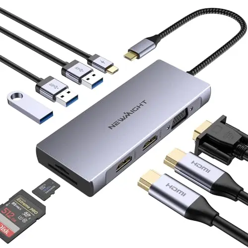Dock USB C,Station d'accueil USB C 9 en 1 vers Double Hdmi,avec Alimentation 100W, 2 Hdmi, VGA, 3 USB 3.0, Lecteur De Cartes SD/TF, Hub USB C Triple Affichage pour Macbook, HP, Dell…