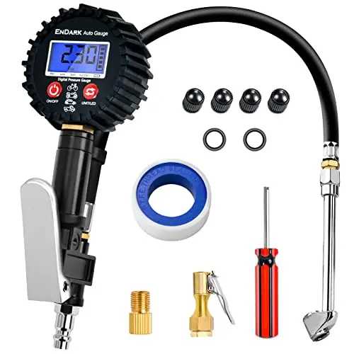 ENDARK Manometre Pression Pneu Gonfleur Pneu - Manomètre Compresseur Numérique Testeur Pression Pneu & Accessoire Compresseur à Air Pistolet de Gonflage pour Voiture | Moto | Vélos