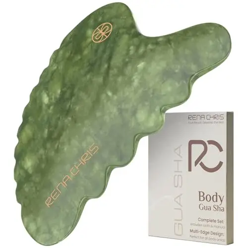 Rena Chris Outils Gua Sha pour le Corps,Outil Jade GuaSha Naturel, Bâtons de Massage Manuels pour Sculpter la Mâchoire et Réduire les Poches, Masseur de Soins de la Peau pour Tout le Corps