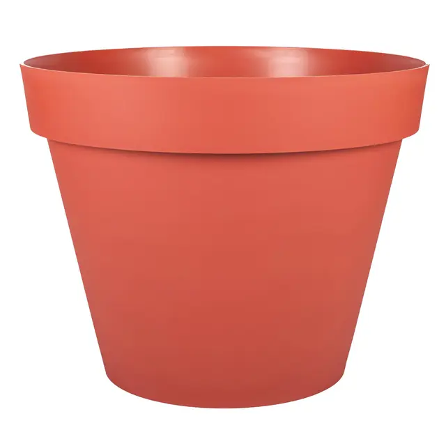 EDA - Pot de Fleur Rond Toscane Ø 60 cm - 76 L - Intérieur & Extérieur - Zone de rétention d'eau pour Limiter l'Arrosage - Plastique Recyclé - Ø 59 x H.47 cm - Orange Terre Battue