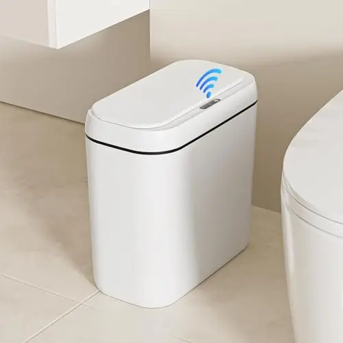 Poubelle Automatique 15L Silencieuse Poubelle Cuisine Automatique Recharge USB Poubelles Electrique Étanche Poubelles Intelligente pour Cuisine, Bureau, Salon, Salle de Bain (Blanc)