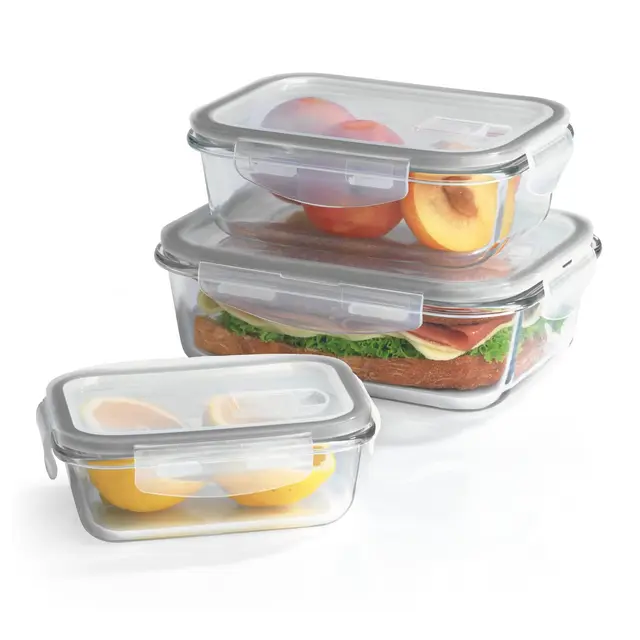 GOURMETmaxx Boîtes de conservation en verre Klick-it, set de 3 | Excellent pour le lave-vaisselle, le micro-ondes, le four et le congélateur | Etanche à l'air & anti-fuite