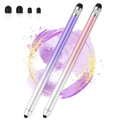 Stylet Capacitif pour Écran Tactile, Stylet Double Embout Haute Sensibilité pour iPhone, iPad, Android & Tablettes, AmberVec Stylet Universel, Lot de 2