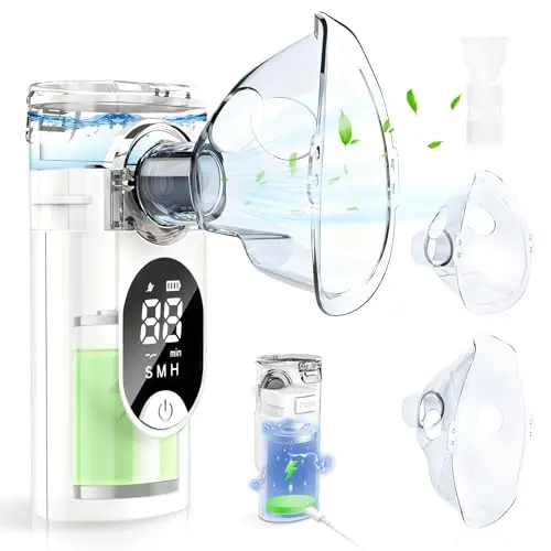 Nebulisateur 600mAh, Nébuliseur Portable pour Adultes et Enfants, Aérosol avec Écran Intelligent, Inhalateur : 75 À 120 Minutes