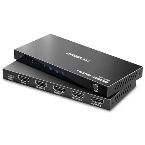 HDMI Splitter 1 in 4 Out 4K 60Hz 4:4:4, AVIDGRAM Répartiteur HDMI 4 Sorties avec Copy, Downscaler et Auto Mode pour Double Affichage identique Soutien1080p 120Hz HDMI2.0 HDCP 2.2 HDR10 18Gbps 3D