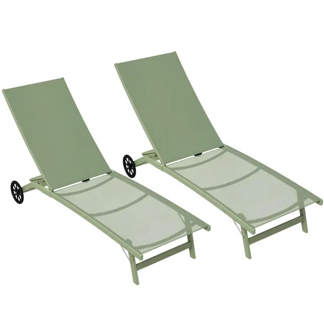Outsunny Lot de 2 Transats Inclinables Aluminium Textilène Vert Foncé