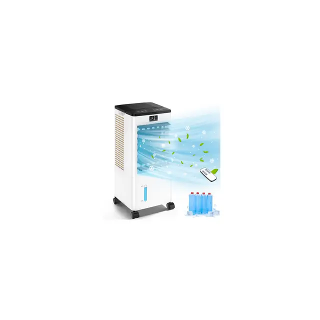 Climatiseur Mobile Silencieux 8L Climatiseur sans Évacuation Rafraîchisseur d'Air avec 2 Coussin d'eau, Minuterie 12H, 60W, 3 Vitesses, 3 Modes, Télécommande Incluse pour Chambre, Bureau, Maison