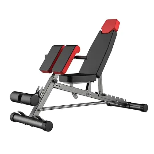 Finer Form Banc multifonction pour entraînement complet - tout-en-un - Extension lombaire, Chaise romaine, Banc de sit-up réglable - Incliné, plat et décliné - avec haltères ou pour développé couché