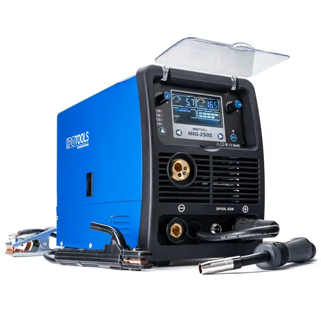 IPOTOOLS MIG-250S poste a souder MIG MAG Synergy – Synergie Poste à souder MIG avec 250A 230V IGBT, 5 en 1 Poste MIG Flux MMA électrodes, Poste de Soudage Portable, garantie de 7 ans