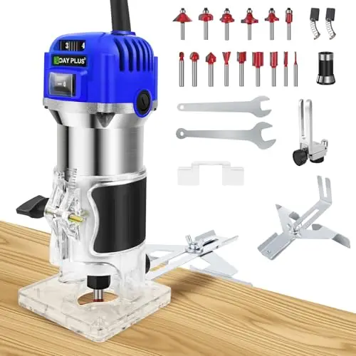 Défonceuse électrique à main 2000 W - Outil de bricolage - 6-8 mm - Pinces de serrage avec 15 fraises 1/4" - 30 000 tr/min - 6 vitesses de réglage