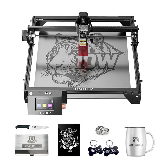 LONGER RAY5 Graveur Laser, Graveur et Découpe Laser 10W, Vitesse jusqu'à 400 mm/s, Écran Tactile 3,5", Contrôle via Application, pour Bois, Métal, Verre et Cuir, Zone de Gravure 400 x 400 mm | LONGER RAY5 Graveur Laser