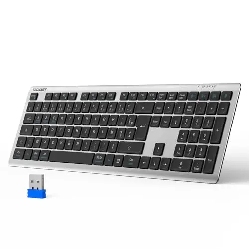 TECKNET Clavier sans Fil Ultra-Mince Rechargeable, Clavier Bluetooth 3 Canaux Multi-appareils, Clavier Silencieux à Frappe Douce, Compatible Mac OS et Windows, Connexion Stable et Longue Autonomie