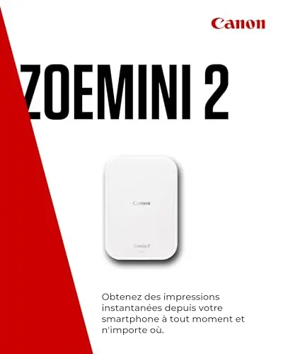Canon Zoemini 2 Imprimante Photo Portable - Mini Imprimante Portable - Mini Imprimante Photo - Compacte et sans Fil - Bluetooth 5.0 et Charge Rapide Type-C - Imprimante de Voyage, Perle Blanche
